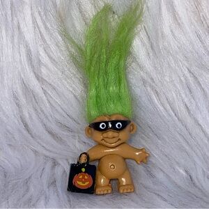 Vintage Russ Troll Green Hair With Halloween Mask and Bag - Pencil Topper 1.5"